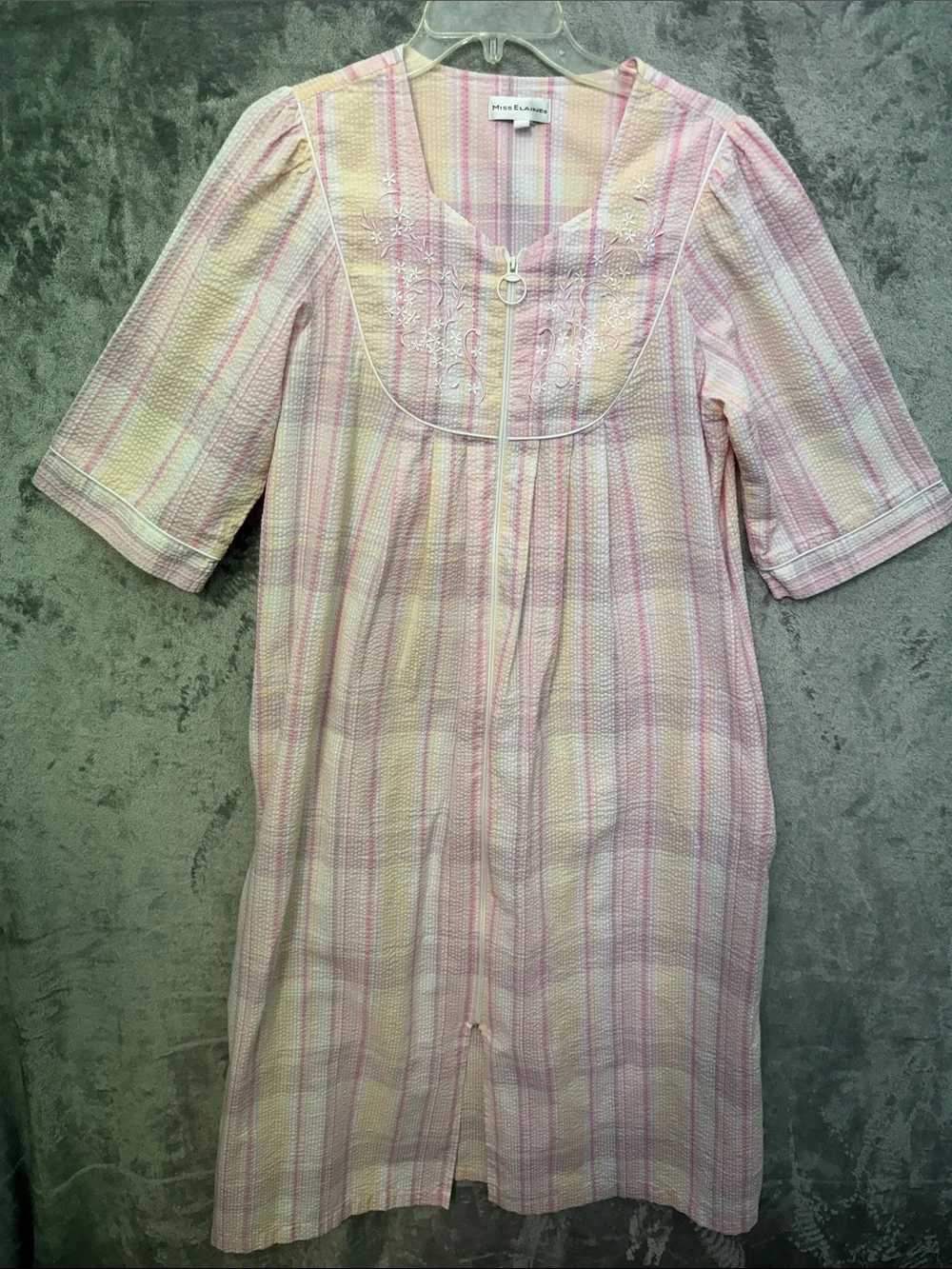 Miss Elaine Zip robe half sleeve pink yellow white cotton blend